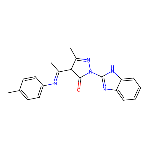 2-(1H-benzimidazol-2-yl)-5-methyl-4-[(1E)-N-(4-methylphenyl)ethanimidoyl]-2,4-dihydro-3H-pyrazol-3-one structure