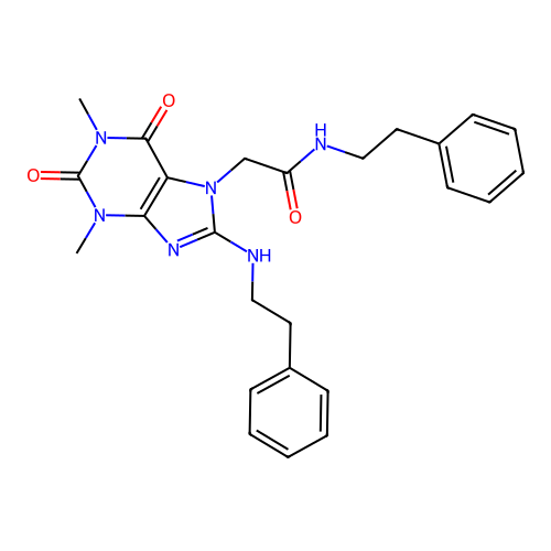 2-{1,3-dimethyl-2,6-dioxo-8-[(2-phenylethyl)amino]-1,2,3,6-tetrahydro-7H-purin-7-yl}-N-(2-phenylethyl)acetamide structure