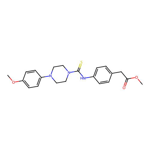 methyl 2-(4-(4-(4-methoxyphenyl)piperazine-1-carbothioamido)phenyl)acetate structure