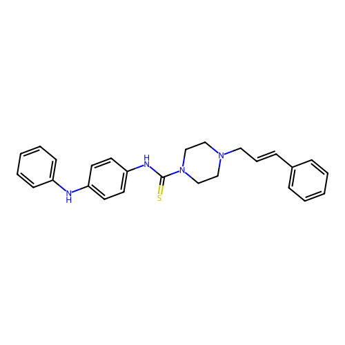 N-(4-anilinophenyl)-4-[(E)-3-phenylprop-2-enyl]piperazine-1-carbothioamide structure