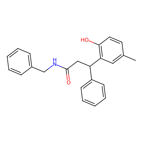 N-benzyl-3-(2-hydroxy-5-methylphenyl)-3-phenylpropanamide structure
