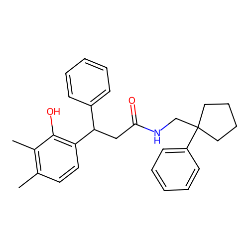 3-(2-hydroxy-3,4-dimethylphenyl)-3-phenyl-N-[(1-phenylcyclopentyl)methyl]propanamide structure