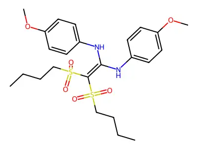 2,2-bis(butylsulfonyl)-1-N,1-N'-bis(4-methoxyphenyl)ethene-1,1-diamine structure