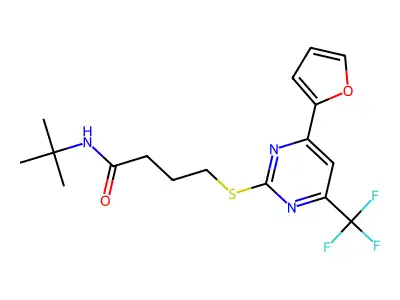 N-tert-butyl-4-{[4-(furan-2-yl)-6-(trifluoromethyl)pyrimidin-2-yl]sulfanyl}butanamide structure