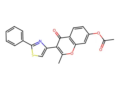 4H-1-Benzopyran-4-one, 7-(acetyloxy)-2-methyl-3-(2-phenyl-4-thiazolyl)- structure