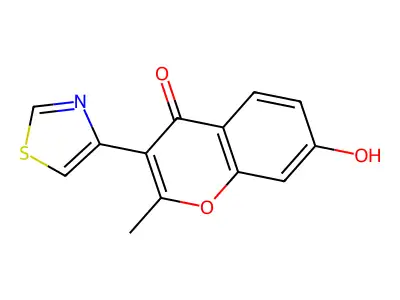 4H-1-Benzopyran-4-one, 7-hydroxy-2-methyl-3-(4-thiazolyl)- structure