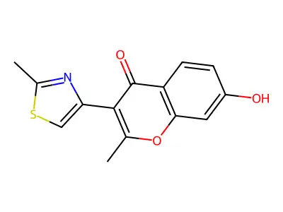 4H-1-Benzopyran-4-one, 7-hydroxy-2-methyl-3-(2-methyl-4-thiazolyl)- structure
