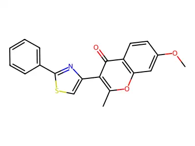 4H-1-Benzopyran-4-one, 7-methoxy-2-methyl-3-(2-phenyl-4-thiazolyl)- structure