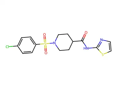 1-((4-chlorophenyl)sulfonyl)-N-(thiazol-2-yl)piperidine-4-carboxamide structure