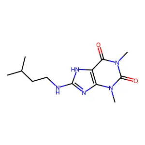 1,3-dimethyl-8-[(3-methylbutyl)amino]-3,7-dihydro-1H-purine-2,6-dione structure