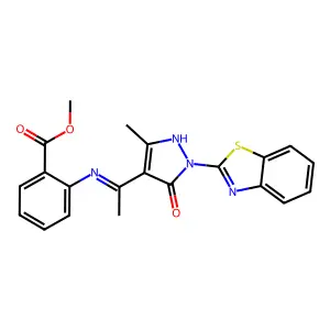methyl 2-({(1E)-1-[1-(1,3-benzothiazol-2-yl)-3-methyl-5-oxo-1,5-dihydro-4H-pyrazol-4-ylidene]ethyl}amino)benzoate structure