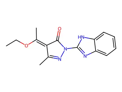 (Z)-1-(1H-benzo[d]imidazol-2-yl)-4-(1-ethoxyethylidene)-3-methyl-1H-pyrazol-5(4H)-one structure