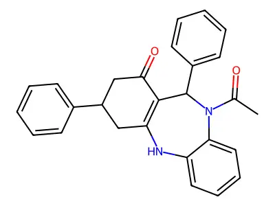 1-(1-hydroxy-3,11-diphenyl-2,3,4,11-tetrahydro-10H-dibenzo[b,e][1,4]diazepin-10-yl)ethanone structure