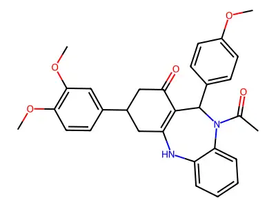 1-[3-(3,4-dimethoxyphenyl)-1-hydroxy-11-(4-methoxyphenyl)-2,3,4,11-tetrahydro-10H-dibenzo[b,e][1,4]diazepin-10-yl]ethanone structure