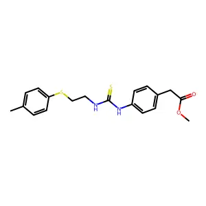 methyl 2-(4-(3-(2-(p-tolylthio)ethyl)thioureido)phenyl)acetate structure