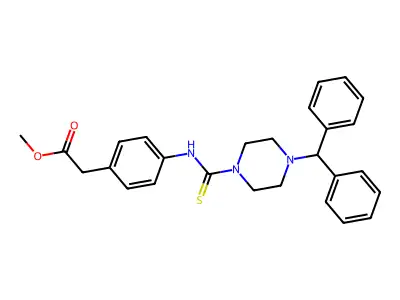 Methyl 2-[4-({[4-(diphenylmethyl)piperazinyl]thioxomethyl}amino)phenyl]acetate structure