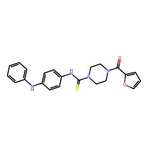 N-(4-anilinophenyl)-4-(furan-2-carbonyl)piperazine-1-carbothioamide structure