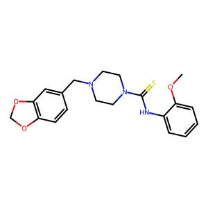 4-(1,3-benzodioxol-5-ylmethyl)-N-(2-methoxyphenyl)-1-piperazinecarbothioamide structure