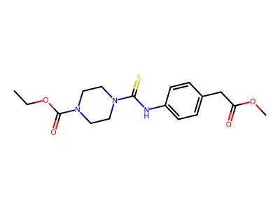Methyl 2-[4-({[4-(ethoxycarbonyl)piperazinyl]thioxomethyl}amino)phenyl]acetate structure