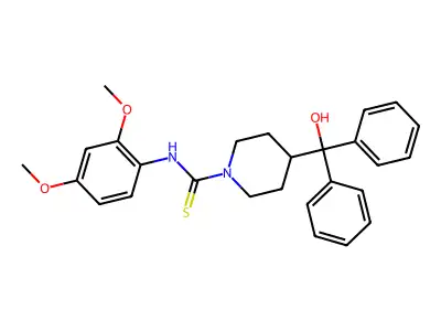 N-(2,4-dimethoxyphenyl)-4-[hydroxy(diphenyl)methyl]piperidine-1-carbothioamide structure