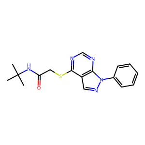N-tert-butyl-2-(1-phenylpyrazolo[3,4-d]pyrimidin-4-yl)sulfanylacetamide structure
