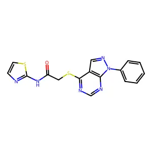 2-(1-phenylpyrazolo[3,4-d]pyrimidin-4-yl)sulfanyl-N-(1,3-thiazol-2-yl)acetamide structure