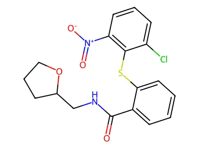 2-(2-chloro-6-nitrophenyl)sulfanyl-N-(oxolan-2-ylmethyl)benzamide structure