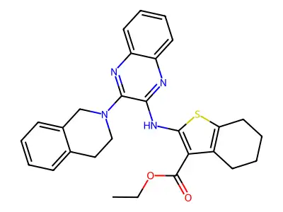 ethyl 2-{[3-(1,2,3,4-tetrahydroisoquinolin-2-yl)quinoxalin-2-yl]amino}-4,5,6,7-tetrahydro-1-benzothiophene-3-carboxylate structure