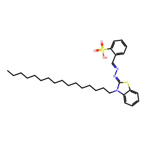 2-{[(3-Hexadecyl-1,3-benzothiazol-2(3H)-ylidene)hydrazinylidene]methyl}benzene-1-sulfonic acid structure