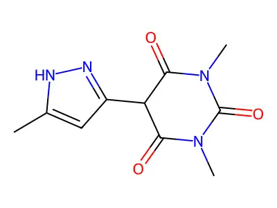1,3-dimethyl-5-(3-methyl-1H-pyrazol-5-yl)-2,4,6(1H,3H,5H)-pyrimidinetrione structure