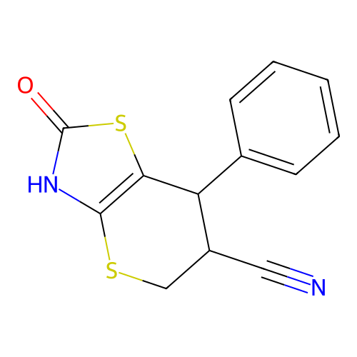 2-oxo-7-phenyl-3,5,6,7-tetrahydro-2H-thiopyrano[2,3-d][1,3]thiazole-6-carbonitrile structure