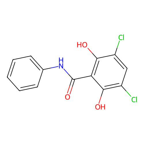 3,5-dichloro-2,6-dihydroxy-N-phenylbenzamide structure