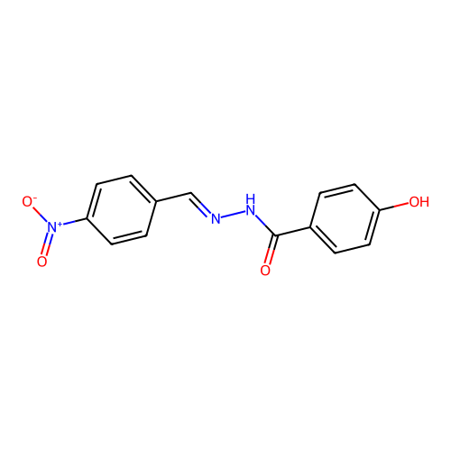 4-hydroxy-N-[(4-nitrophenyl)methylideneamino]benzamide structure
