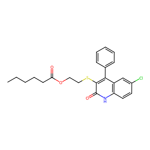 2-[(6-Chloro-2-oxo-4-phenyl-1,2-dihydroquinolin-3-yl)sulfanyl]ethyl hexanoate structure