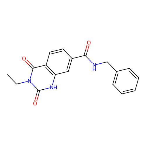 N-benzyl-3-ethyl-2,4-dioxo-1,2,3,4-tetrahydroquinazoline-7-carboxamide structure