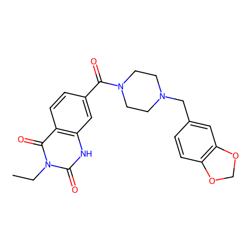 7-{[4-(1,3-benzodioxol-5-ylmethyl)piperazin-1-yl]carbonyl}-3-ethylquinazoline-2,4(1H,3H)-dione structure