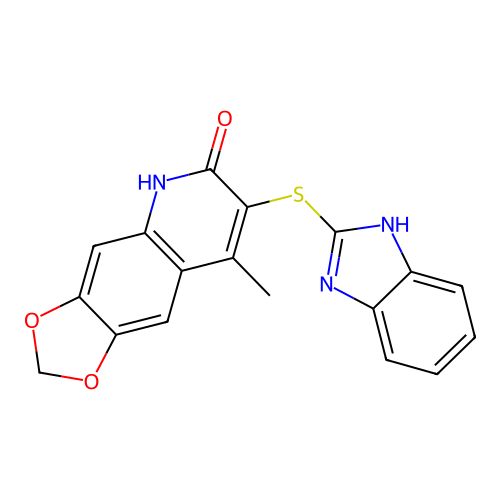 7-(1H-benzimidazol-2-ylsulfanyl)-8-methyl[1,3]dioxolo[4,5-g]quinolin-6(5H)-one structure