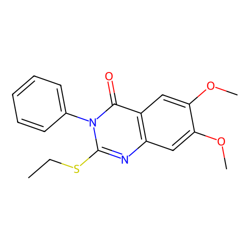 2-(ethylsulfanyl)-6,7-dimethoxy-3-phenylquinazolin-4(3H)-one structure