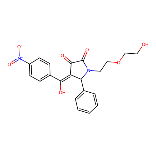 (4E)-1-[2-(2-hydroxyethoxy)ethyl]-4-[hydroxy(4-nitrophenyl)methylidene]-5-phenylpyrrolidine-2,3-dione structure