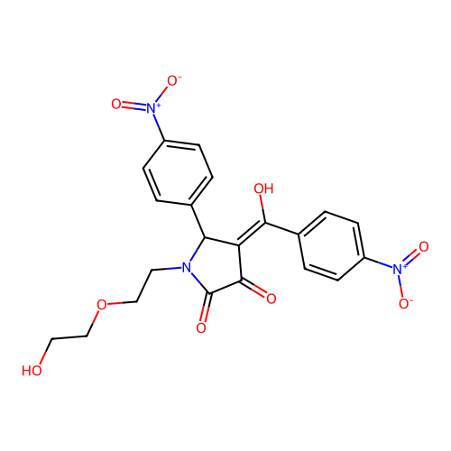(4E)-1-[2-(2-hydroxyethoxy)ethyl]-4-[hydroxy(4-nitrophenyl)methylidene]-5-(4-nitrophenyl)pyrrolidine-2,3-dione structure
