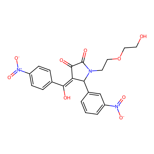 (4E)-1-[2-(2-hydroxyethoxy)ethyl]-4-[hydroxy(4-nitrophenyl)methylidene]-5-(3-nitrophenyl)pyrrolidine-2,3-dione structure