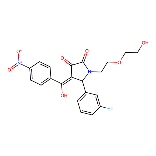 (4E)-5-(3-fluorophenyl)-1-[2-(2-hydroxyethoxy)ethyl]-4-[hydroxy(4-nitrophenyl)methylidene]pyrrolidine-2,3-dione structure