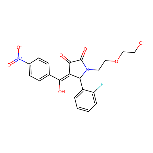 (4E)-5-(2-fluorophenyl)-1-[2-(2-hydroxyethoxy)ethyl]-4-[hydroxy(4-nitrophenyl)methylidene]pyrrolidine-2,3-dione structure