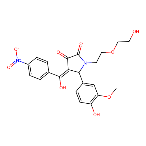(4E)-1-[2-(2-hydroxyethoxy)ethyl]-5-(4-hydroxy-3-methoxyphenyl)-4-[hydroxy(4-nitrophenyl)methylidene]pyrrolidine-2,3-dione structure