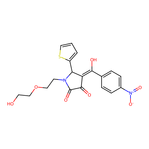 (4E)-1-[2-(2-hydroxyethoxy)ethyl]-4-[hydroxy(4-nitrophenyl)methylidene]-5-(thiophen-2-yl)pyrrolidine-2,3-dione structure