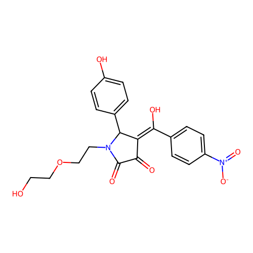 (4E)-1-[2-(2-hydroxyethoxy)ethyl]-4-[hydroxy(4-nitrophenyl)methylidene]-5-(4-hydroxyphenyl)pyrrolidine-2,3-dione structure