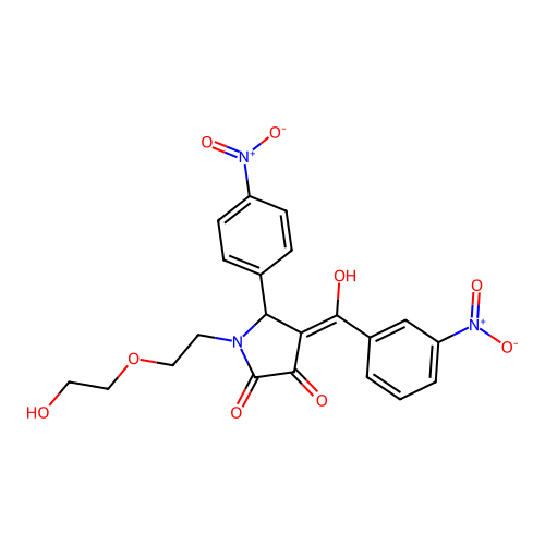 (4E)-1-[2-(2-hydroxyethoxy)ethyl]-4-[hydroxy(3-nitrophenyl)methylidene]-5-(4-nitrophenyl)pyrrolidine-2,3-dione structure
