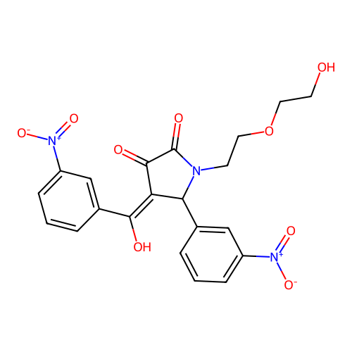 (4E)-1-[2-(2-hydroxyethoxy)ethyl]-4-[hydroxy(3-nitrophenyl)methylidene]-5-(3-nitrophenyl)pyrrolidine-2,3-dione structure