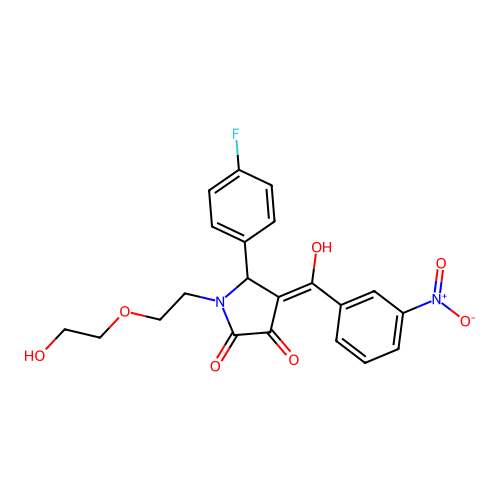 (4E)-5-(4-fluorophenyl)-1-[2-(2-hydroxyethoxy)ethyl]-4-[hydroxy(3-nitrophenyl)methylidene]pyrrolidine-2,3-dione structure