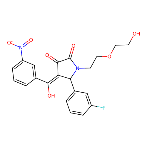 (4E)-5-(3-fluorophenyl)-1-[2-(2-hydroxyethoxy)ethyl]-4-[hydroxy(3-nitrophenyl)methylidene]pyrrolidine-2,3-dione structure